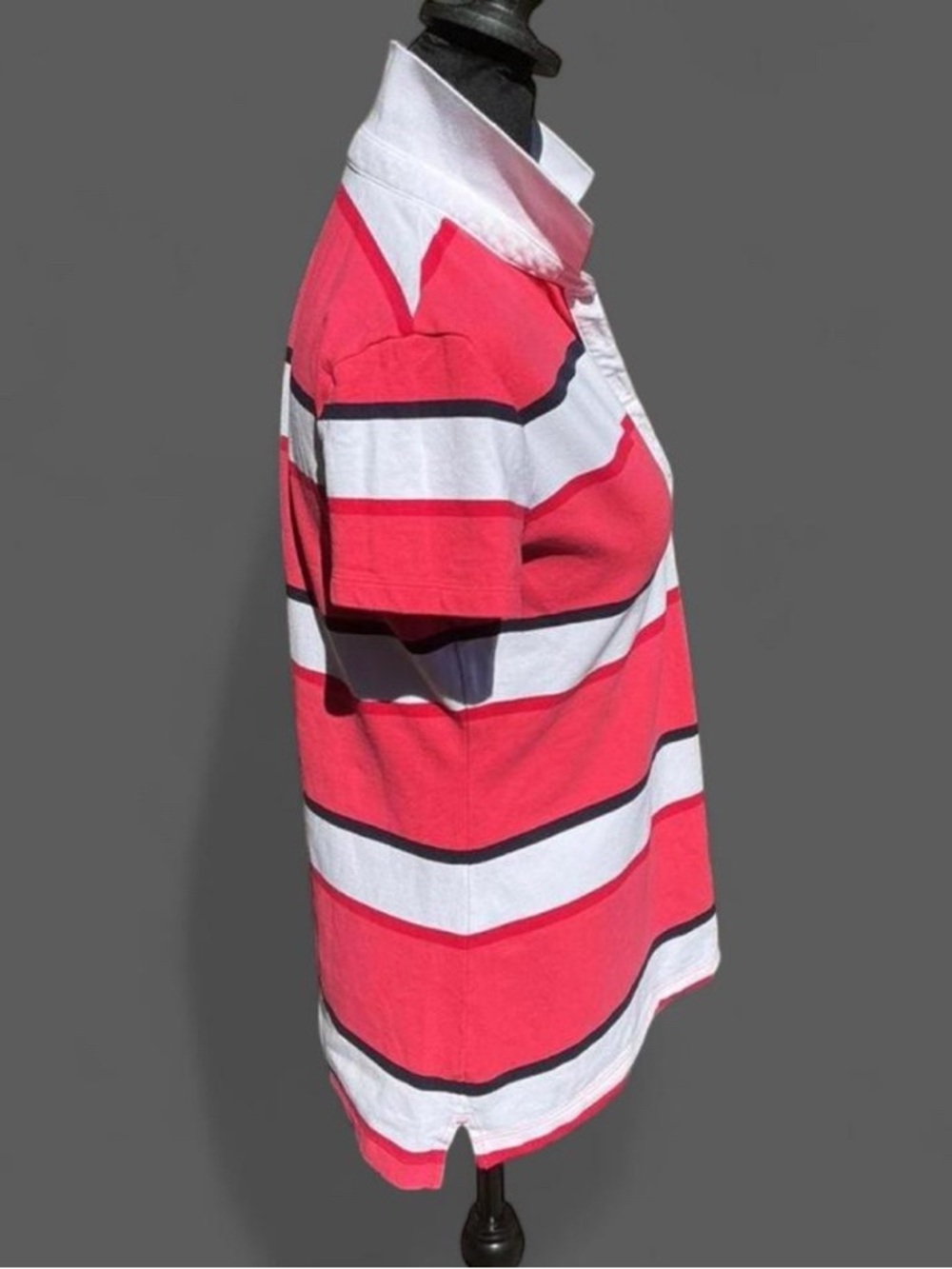 Retro Preppy Tommy Hilfiger Striped Polo Shirt in Pink, Blue, Red, and White - Picture 6 of 6
